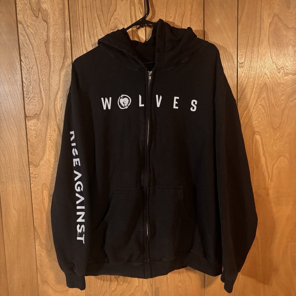 Wolves Rise Against Black Full Zip Hoodie Sweatshirt Mens XL Graphic Band Style